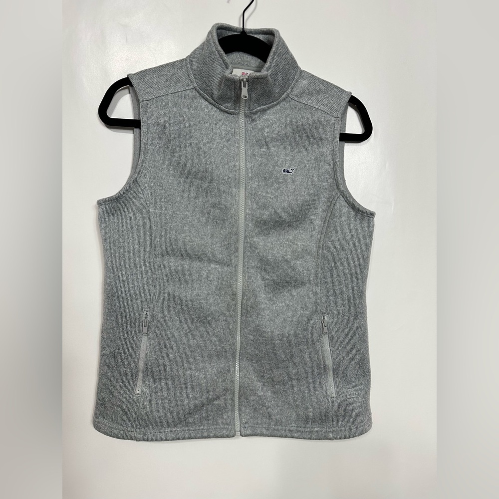 Vineyard Vines Sweater Vest Womens S Gray Full Zip Whale Logo